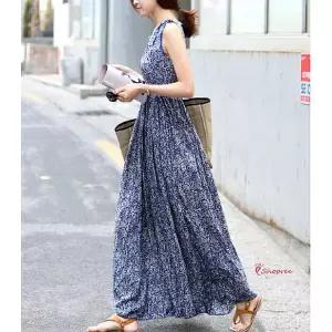 나시원피스 휴양지룩 여름 끈나시 휴양지 롱원피스 바캉스룩 편한 휴가 비치 드레스qrs301