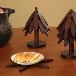 원목 냄비받침 나무 접이식 우드 집들이선물 대 인덕션 단열 3단세트 트리모양