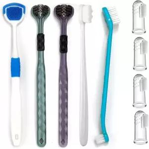 의 반려견 칫솔 키트 손가락 삼면 디자인 럼 듀얼 헤드 간편한 치아 청소 및 관리 9팩