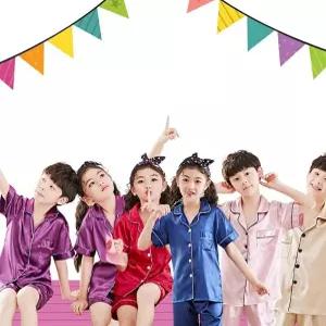 키즈 고급 아동잠옷 실크 반팔 상하 잠옷 세트 여름 파자마 유아잠옷 어린이잠옷