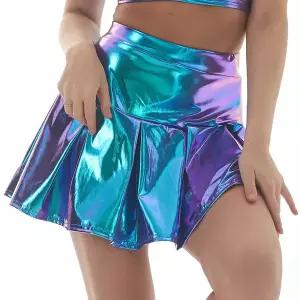 댄스복 연습복 무용복 공연의상 무대의상 여성 여자 한 플리츠 스커트 메탈릭 샤이니 하이 웨이스트 A 라인