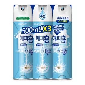 해피홈 에어로솔 수성 스카이향 500ml 3개입, 1세트