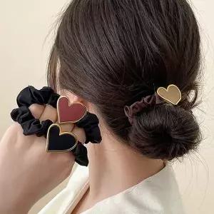 예쁜 하트 헤어 곱창 밴드 당고 똥 머리 끈 3개 세트