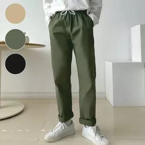 남성 일자 팬츠 사계절 편한 고무줄 밴딩 면바지