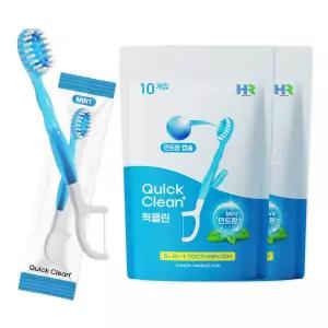 물없이 사용하는 일회용 미니칫솔 퀵클린 개별포장 치실 혀클리너 이쑤시개 분리형 2개 10개입