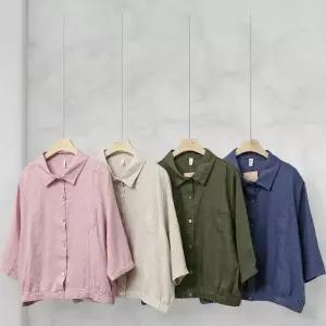 [하프클럽/다잇템]여성 9부 남방 마원단 주머니 여유핏 자켓