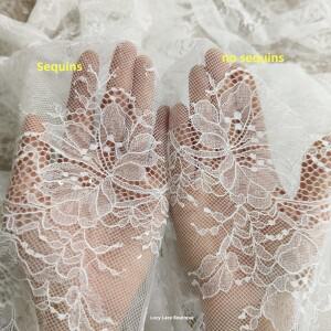 오프 화이트 그물 꽃 레이스 원단과 스팽글 Allover Shiny, 1.5 미터 폭 고품질 라이닝 1M Promot