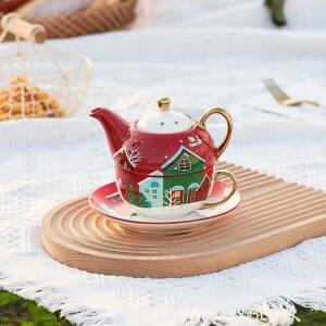 크리스마스 도자기 티포트 1인 찻잔 홈카페 티팟 티포원 세트