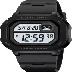 레지널드 남성용 패션 트렌드 다기능 방수 시계 EL 백라이트 디지털 크로노그래프 TPU 스트랩 스퀘어 워치