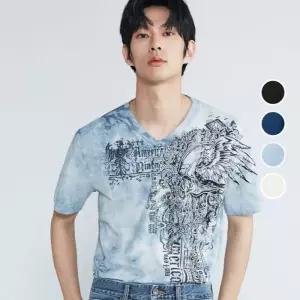 백화점 버커루 남성 30수 스컬 V넥 반팔 티셔츠 B232TS392P