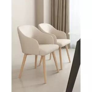 북유럽 원목의자 심플한 모던 편한 식탁의자 카페 체어 베이지화이트패브릭