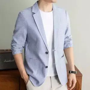 남성 봄여름 긴팔 정장 양복 멋쟁이 리넨 얇은 자외선 칼라 재킷 코트 상의 통기성 차단 스포M2