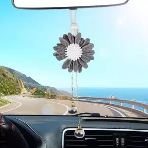 후미경용 호봄 데이지 걸이 장식품 여자들을 위한 귀여운 꽃차 매력 수제 해바라기 자동차 내부 펜던트