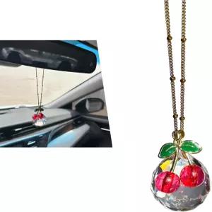 야우루 체리 크리스탈 볼카 리어 뷰 미러 참 반짝이는 빛 굴절 선캐처 자동차 걸이 장식 펜던트 귀여운