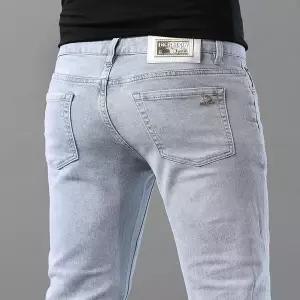 흰색 화이드 청바지 데님 진 바지 유럽 스타일 남성 슬림핏 스키니 트렌디한 여름용 얇은 아이스 실크 스트