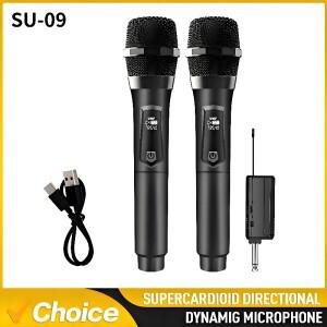 SU-09 무선 마이크 2채널 UHF 고정 주파수 U-세그먼트 충전식 원투투 핸드헬드 노래방 교회 회의용