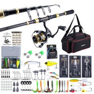 고투어 낚싯대와 릴 콤보, 180만~270만 탄소 섬유 텔레스코픽 낚싯대, 스피닝 릴, 루어 세트, 900D 캐리어 백, 담수 염수용 여행용 풀 키트, 초보자 및 낚시꾼