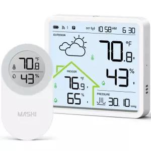 마시 실내 실외 온도계 무선 기상 관측소 외부 습도계 모니터 내부 4.3인치 디스플레이 가정용 원자 시계