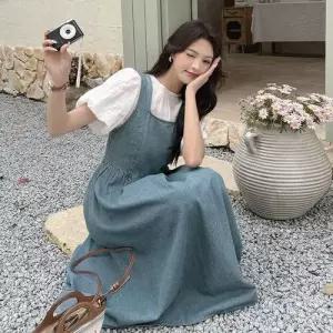 스커트 청 여자 빈티지 여름 캐주얼 투피스 정장세트 아이템 멜빵 세트 프렌치 트렌디 HT2