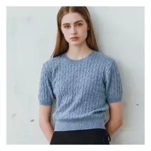 이사베이 정가71000 울 혼방 라운드넥 케이블 반팔 니트 VJUCH2916 449272