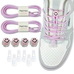 풀실라 2켤레 스마일리 페이스 노타이 신발끈 조절 가능한 타이리스 탄력 신발끈 운동화 신발끈