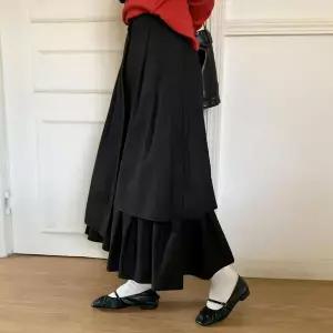 [하프클럽/]여성용 봄가을 사계절 일상 코튼 레이어드 플레어 롱스커트