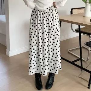 [하프클럽/]여성 캐주얼 데일리 도트 플레어 롱스커트