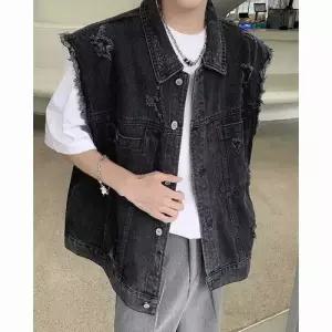 남친 청 빈티지 트렌디 워싱 조끼 쇼트 봄여름 대미지 나시 원픽2