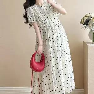 임부복 원피스 하객룩 데일리 예비맘 임산부 원피스 여름 라운드 플리츠 하트 여성 무늬 반팔 패턴