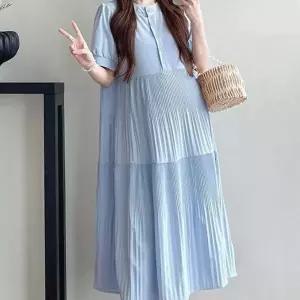 임부복 반팔 원피스 플리츠 여름 셔츠 임산부 반팔 원피스 빅사이즈 여성 하객