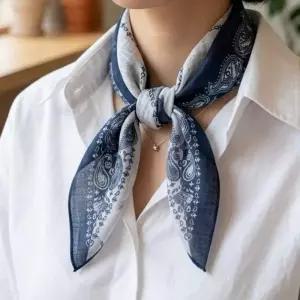 [애슬릿] 페이즐리 스카프 린넨 미니 쁘띠 마름모 중년 여성