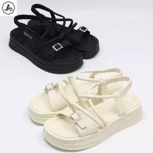 [애슬릿] 통굽 샌들 버클 포인트 크로스 밴딩 키높이 여름 4.5cm