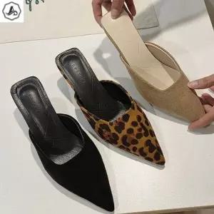 [애슬릿] 스틸레토 뮬 힐 레오파드 발편한 구두 슬리퍼 5cm