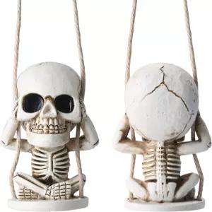 해골 장식 리어 뷰 미러 액세서리 자동차 고딕 크리스마스 트리 걸이 장식품 스윙 스켈레톤 펜던트 호러