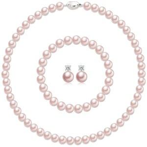여성용 프토잔 진주 목걸이, 여성용 8mm 진주 목걸이 및 귀걸이 팔찌 보석 세트 남성 결혼식 생일 발렌타인 크리스마스 선물