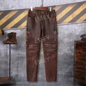 바이크 남성 레더진 할리 레이싱 스타일 가죽팬츠