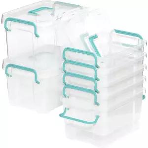 Covetree 7팩 작은 보관함 플라스틱 보관 용기 뚜껑이 있는 적재 가능한 상자