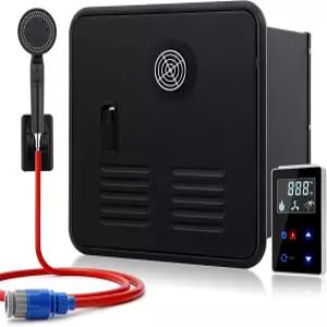 RV 탱크리스 온수기 61 000 BTU 온디맨드 프로판 블랙 도어 및 리모컨 3.9 GPM 12V 멀티 프로텍션으로