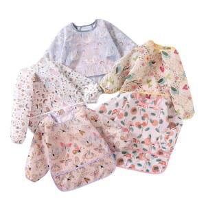 YeeLauf 슬리브 턱받이, 5팩, 방수 셔츠 턱받이 3-24개월 닦아 세척