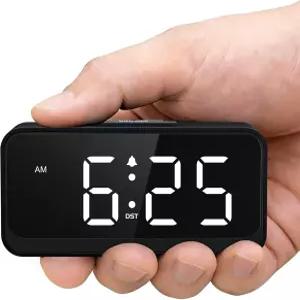 스루밤비 배터리 작동 소형 알람 시계 침실 여행을 위한 디지털 컴팩트 대형 디스플레이 무선 - 시니어