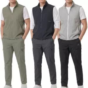 AJST1002 남성 여름 메시 조끼 카고바지 세트 낚시복 등산복 트레이닝복 셋업