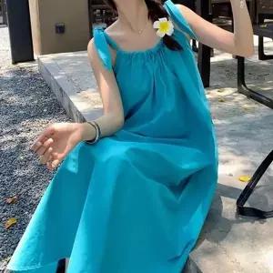 비치룩 끈나시 롱원피스 진한색 휴양지 패션 원피스 (HSJ-WEA5D19)