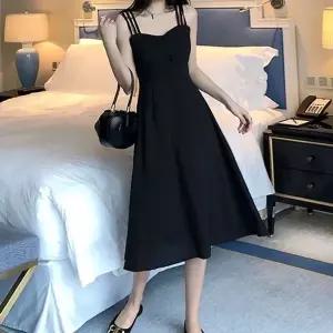 캐주얼 여성 여름 쓰리 끈나시 블랙 롱 원피스 치마 (HSJ-WEEBAE1)