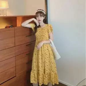 데일리 패션 플라워 패턴 스퀘어넥 스모크밴딩 원피스 (HSJ-WF6C64C)