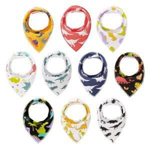 Maiwa 10팩 공룡 반다나 턱받이 침흘림 및 치발기