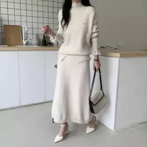 [다잇템] 여성 스커트 스웨터 빅사이즈 레이스 세트