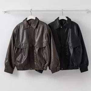 [다잇템] 여성 자크 카라넥 자켓 SS 빅사이즈 히든 레더 자켓