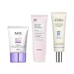 테온셀 AHC 마스터즈 워터풀 선크림 40ml /아트델리 톤업 50ml/달바 선 앰플 50ml