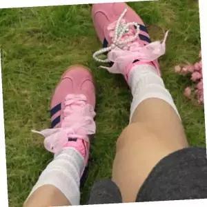 레이스 리본 운동화끈 130cm 핑크 쉬폰 소재 여성용 스니커즈 장식 신발끈