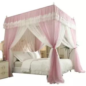 모기장 레이스 캐노피 침실 커튼형 핑크 거치 침대용